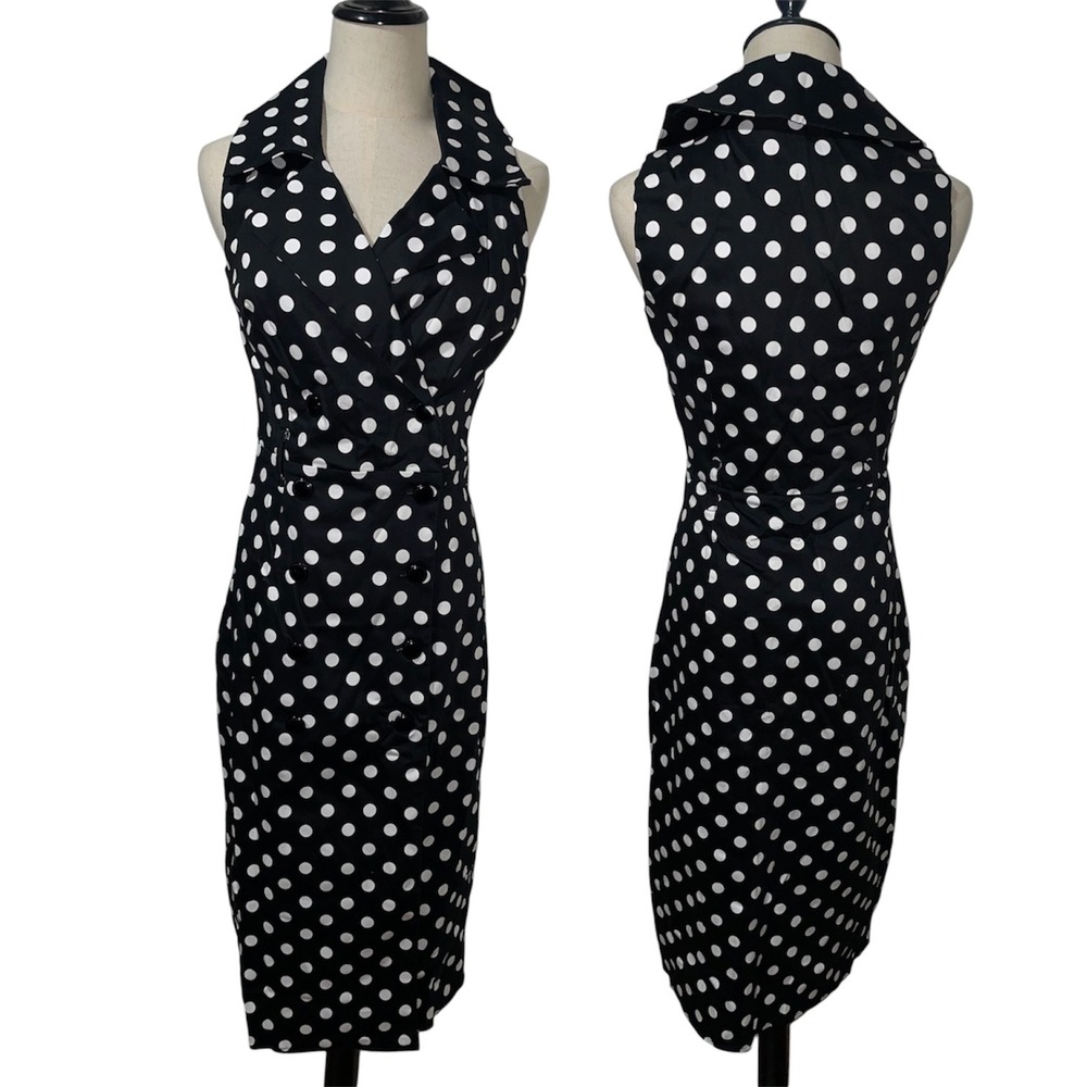 Collectif London Marisa Polka Dot Pencil Dress Black White XS 26-XS-8 SS220719A